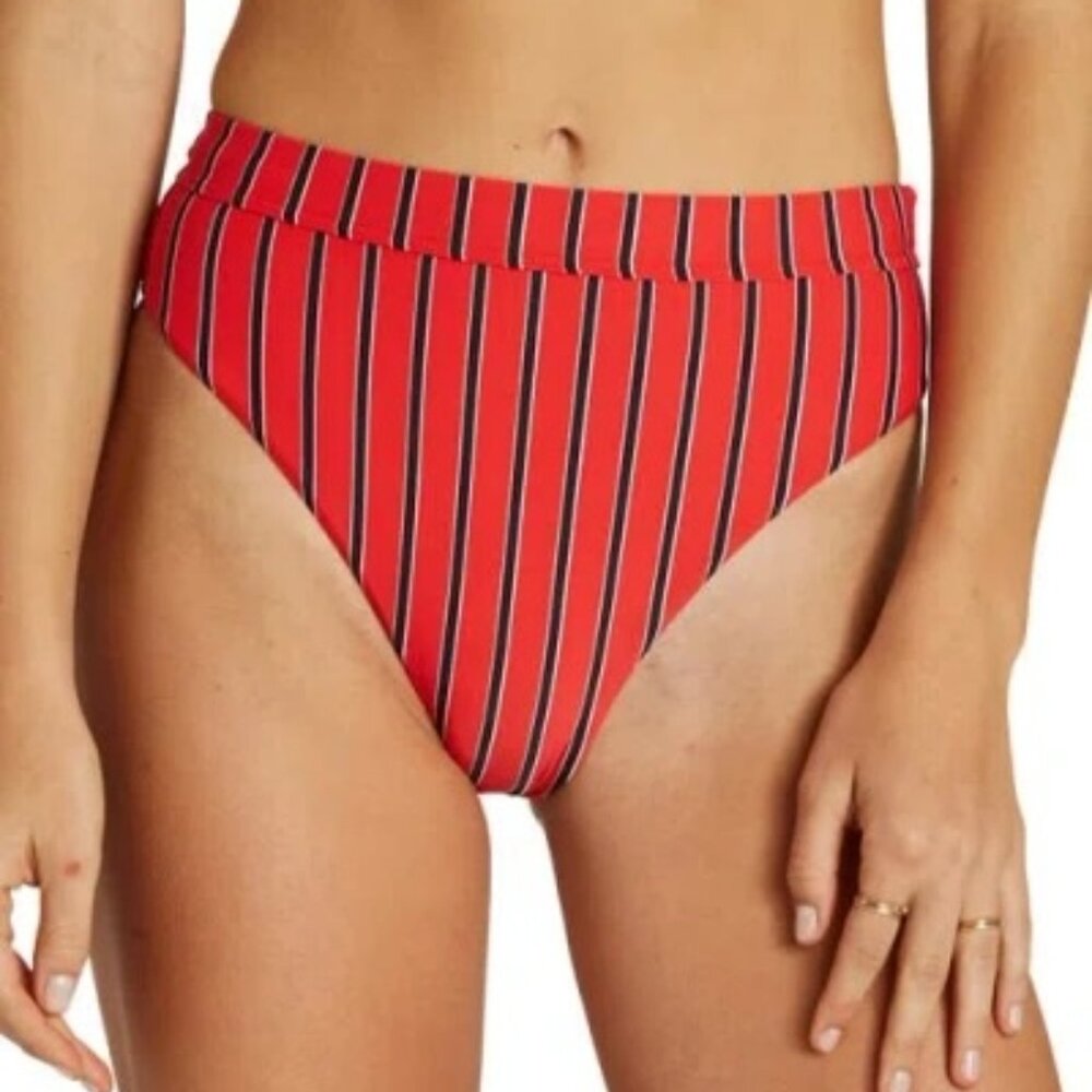 NWT Billabong Hot for Now High Waist Red Stripe Swim Bottoms in Fuego - Size M
